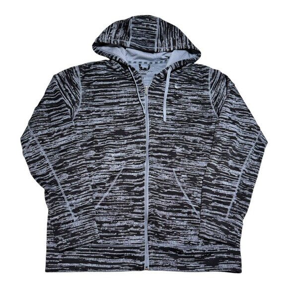 Nike Therma-Fit‎ Black White Gray Polyester Full Zip Hoodie Sweatshirt Adult L - Picture 1 of 6